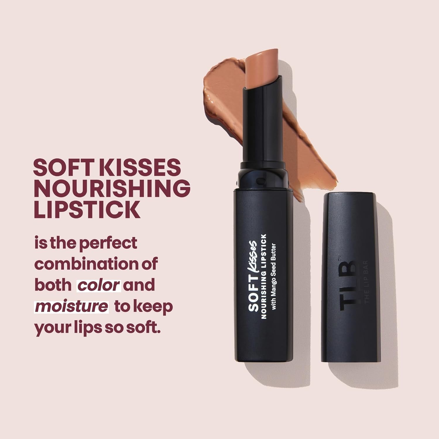 Soft Kisses Nourishing Vegan Lipstick, with Moisturizing Mango Seed Butter, Satin Finish, Goal Mine - Soft Pink Nude