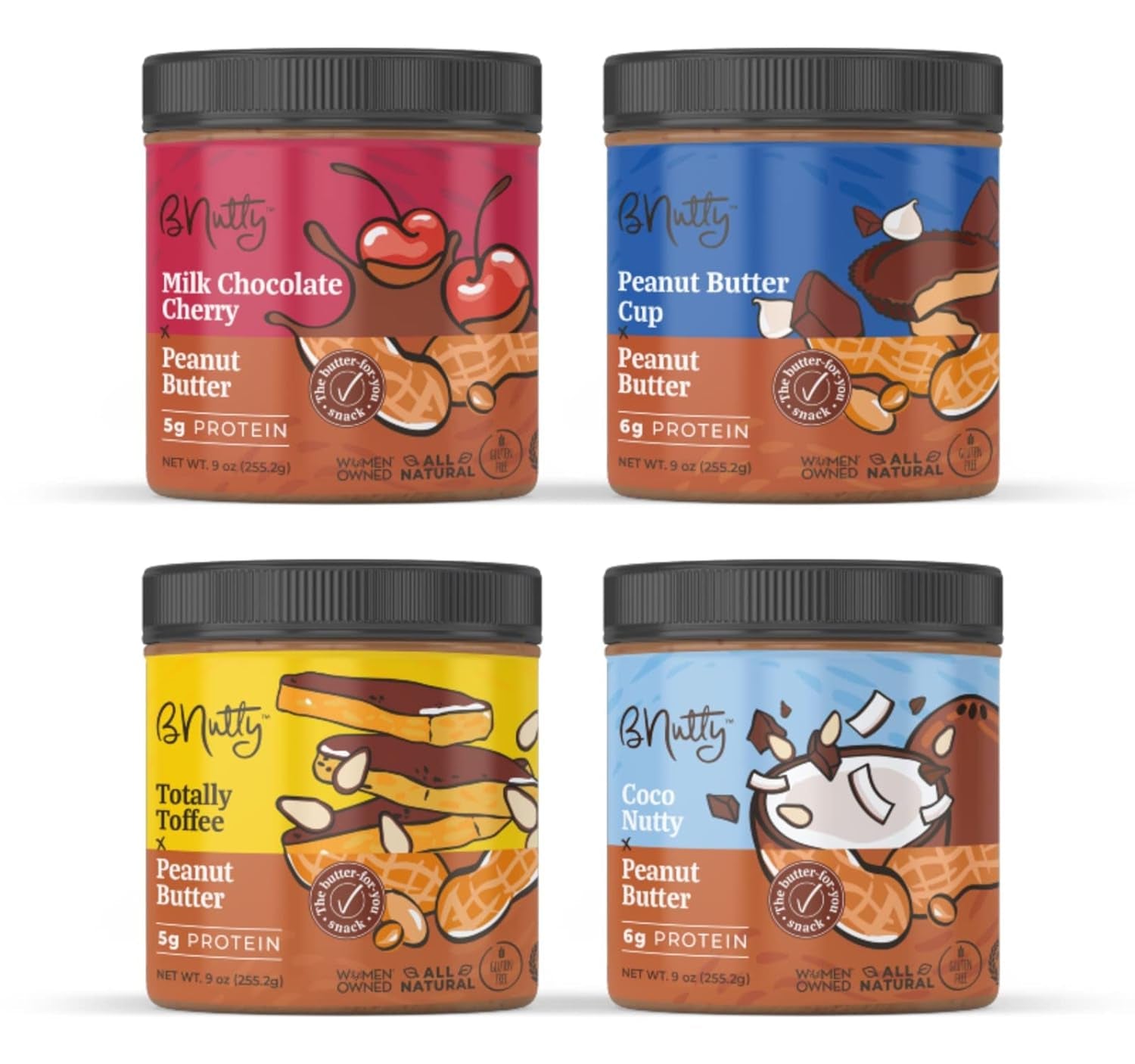 Chocolate Dream Peanut Butter - Assorted Flavors - Gluten Free - Natural Peanut Butter - Made in USA - 9Oz Jars - 4 Pack