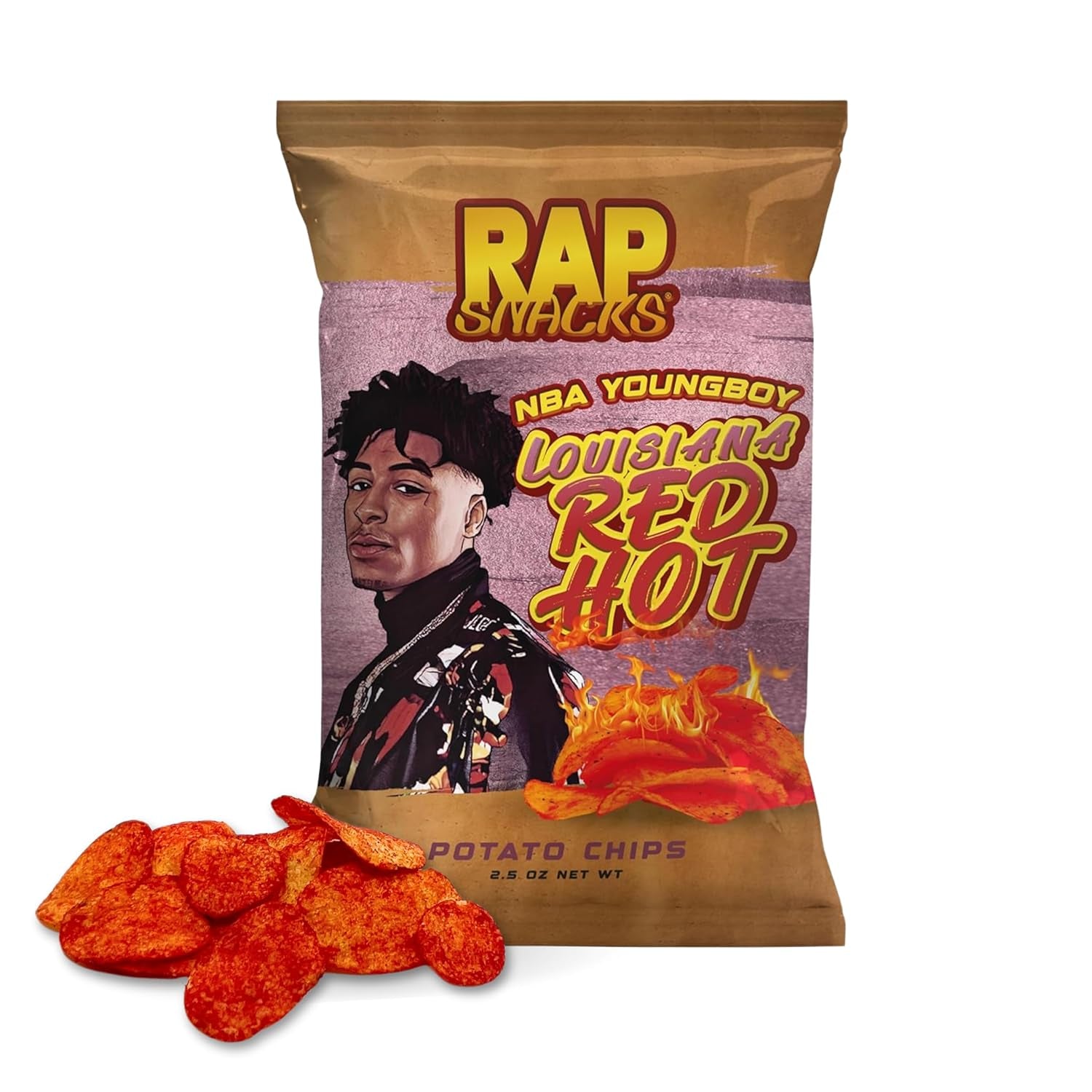 Youngboy Never Broke Again Louisiana Red Hot Potato Chips 2.5 Oz Bags - Pack of 6