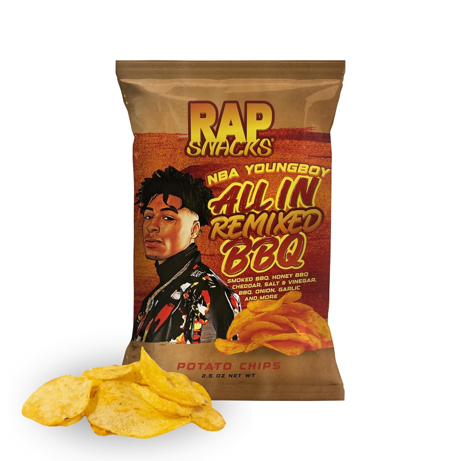 Youngboy Never Broke Again All in Remixed BBQ Potato Chips 2.5 Oz Bags - Pack of 6