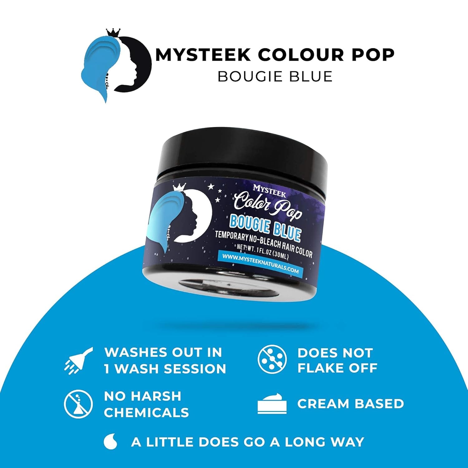 Mysteek Color Pop Temporary Hair Coloring (1 Fl Oz, Bougie Blue)