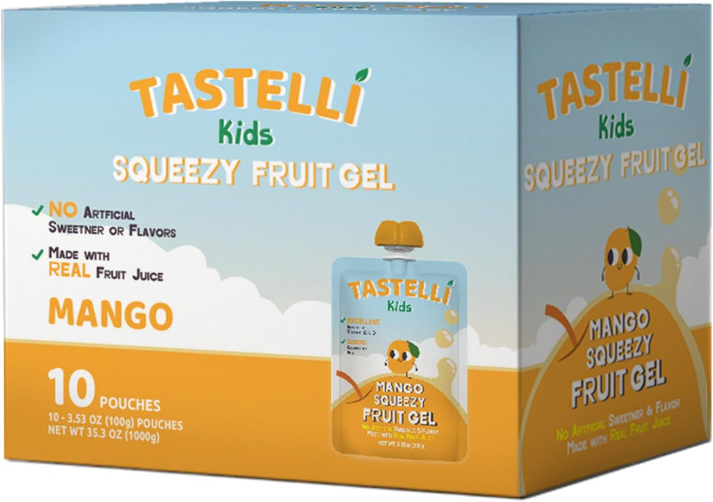 Kids Squeezy Fruit Gel (MANGO) , Made with REAL Fruit Juice,  (Pack of 10)